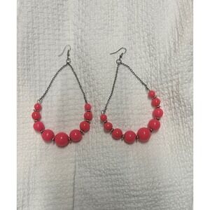 Statement Earrings Pink Bead Dangle Drop‎ Chain Earrings